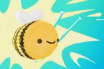 An illustration of a crocheted bee.