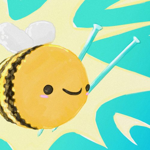 An illustration of a crocheted bee.