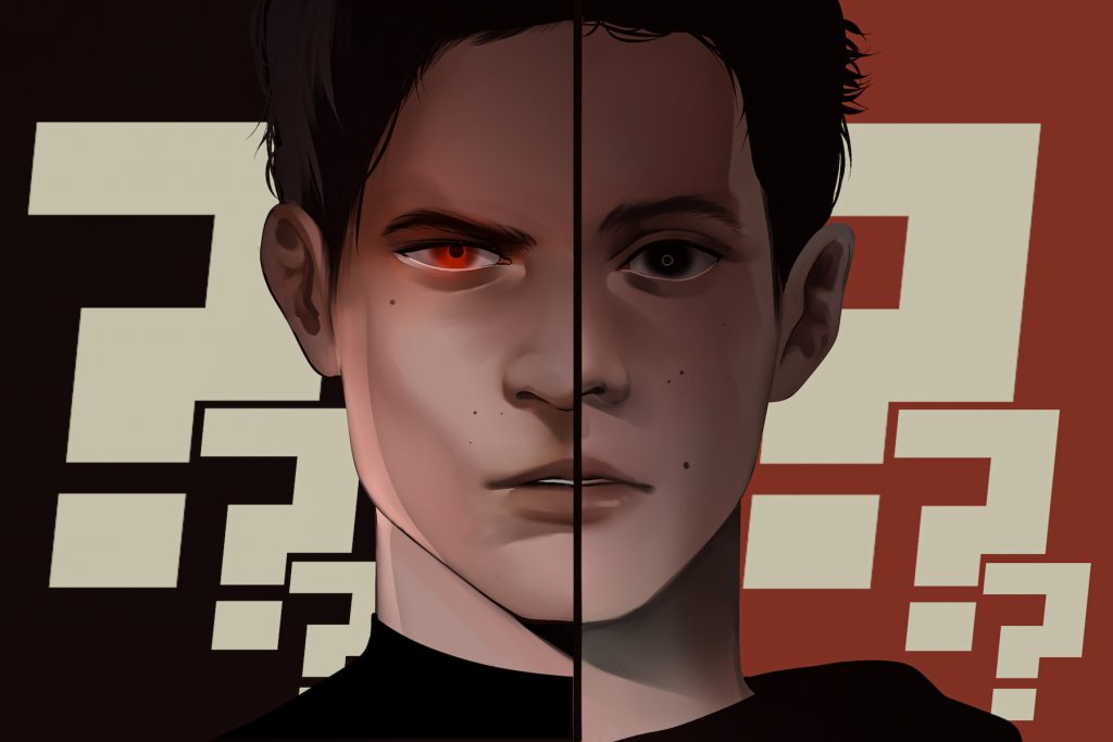An illustration of a half-wolf, half-human boy.