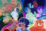 illustration with a bunch of pixar movie characters, including "turning red"