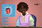 Video game streamer wearing pink and white hoodie interacting with viewers live with chat bubbles on their left