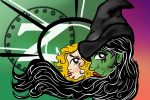 Side profile of main characters from Wicked.