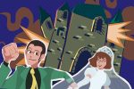 Lupin III running away from castle with the princess