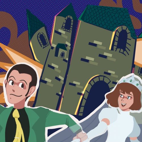 Lupin III running away from castle with the princess