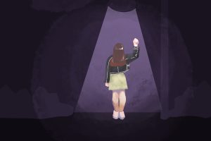 An illustration of a scene from Euphoria with the curtain closing on its second season.