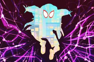into the spider verse 2 shows pixelized spider man