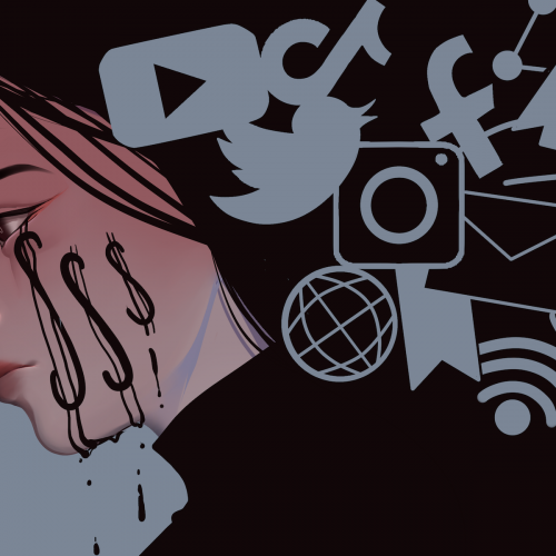 Image depicts young girl struggling with mental illness online.