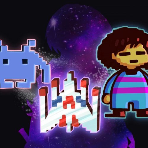 Three playable characters from different bullet-hell games