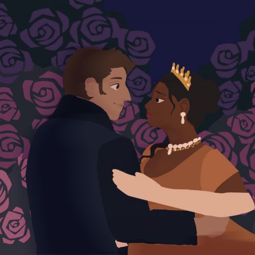 An illustration of Anthony and Kate from Bridgerton.