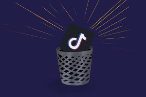 An illustration of the TikTok logo being thrown into the trash can.