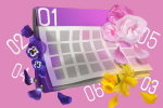 dates and various flowers surround a calendar