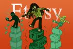 etsy sellers balencing on boxes and trying to grab money