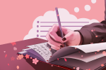 In an article about self-care, a person journaling