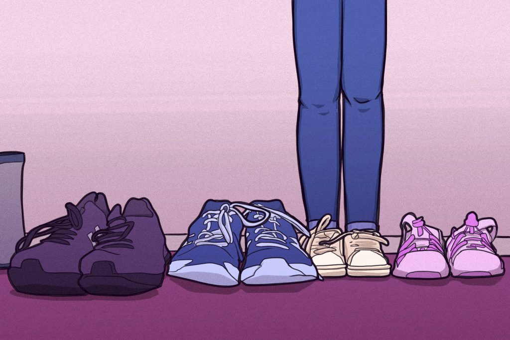An illustration of shoes on or shoes off in the house.
