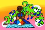 girl listening to music during the summer
