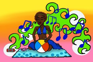 girl listening to music during the summer