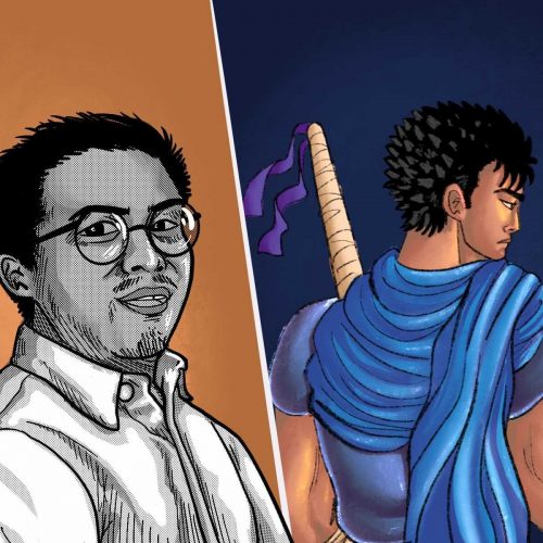 an illustration of a character from Berserk and creator death of Kentaro Miura