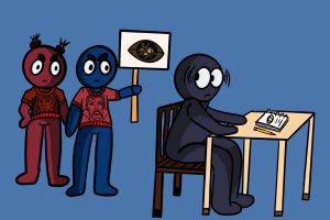 An illustration of a writer creating fan service for fans.