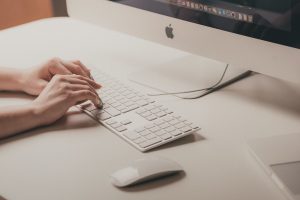 in article about content writing, a person at a computer