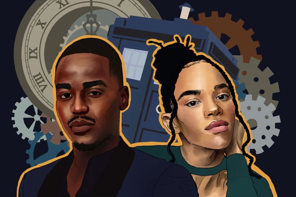 An illustration of the newest actors to Doctor who, Ncuti Gatwa and Yasmin Finney