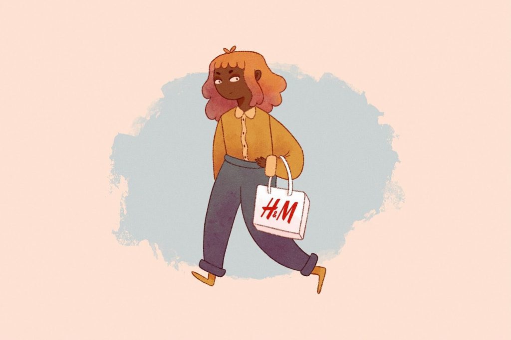 An illustrator of a shopper at H&M