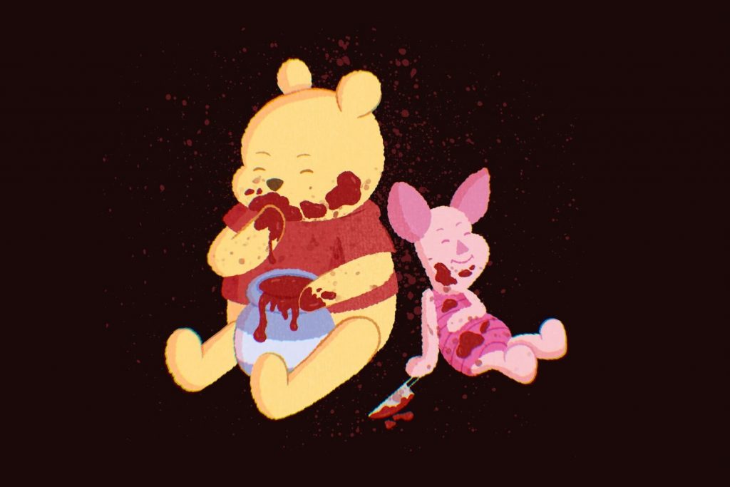 winnie the pooh eating blood and piglet holding a knife