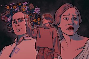 In an article about 'men' a drawing shows women from horror films.