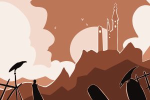 gothic horror graveyard, fog, and castle