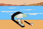 an illustration of a beach and lounge set on vacation