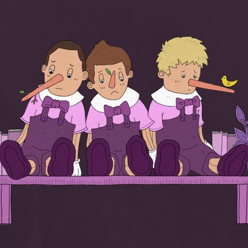 In a drawing of Muse, the misleading of "The Will of the People" shows three Pinocchios
