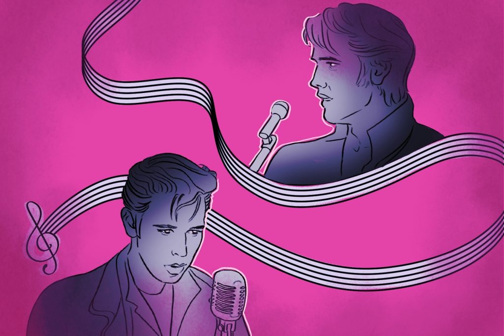 austin butler as Elvis during two stages of his life