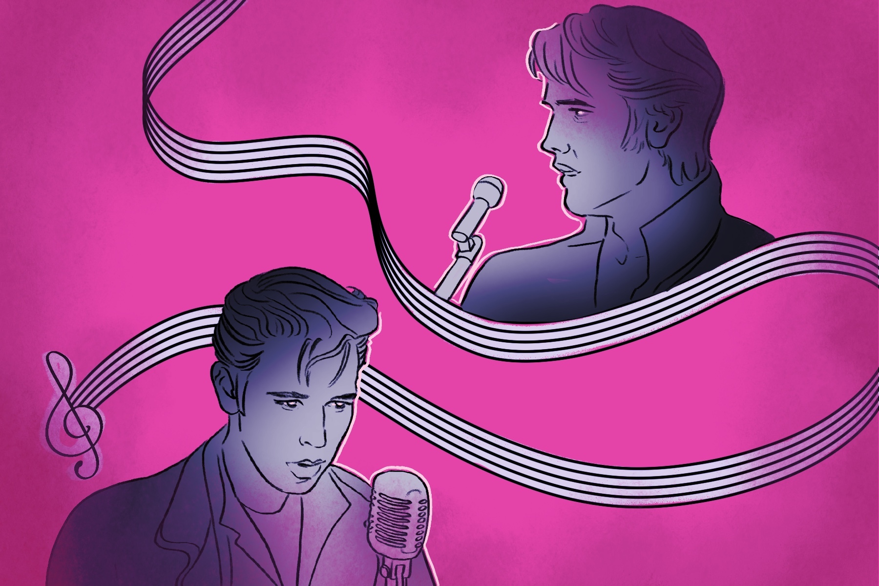 austin butler as Elvis during two stages of his life