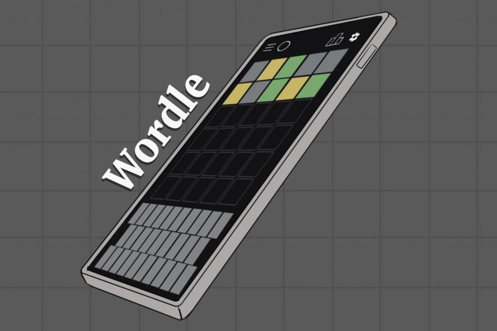 An illustration of a mobile device playing Wordle.