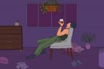 An article about women has a drawing of an unstable woman drinking wine