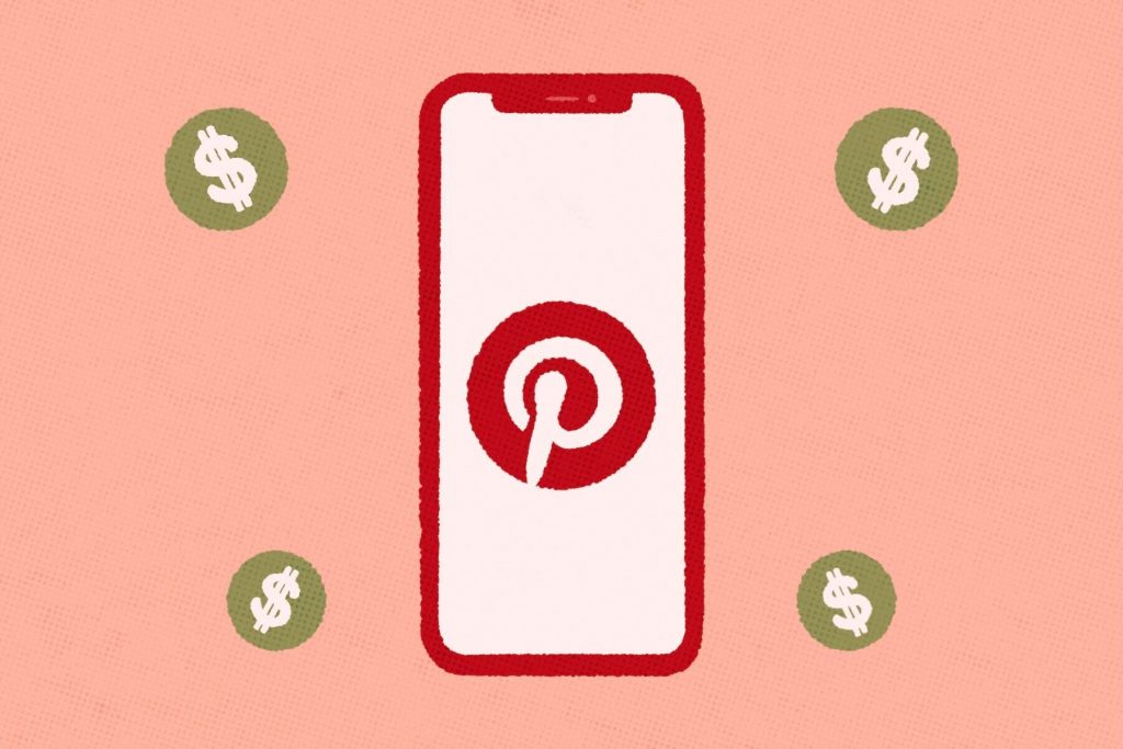 an illustration of a pinterest screen and money signs