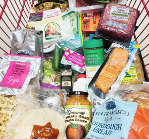 trader joe's cart full of food