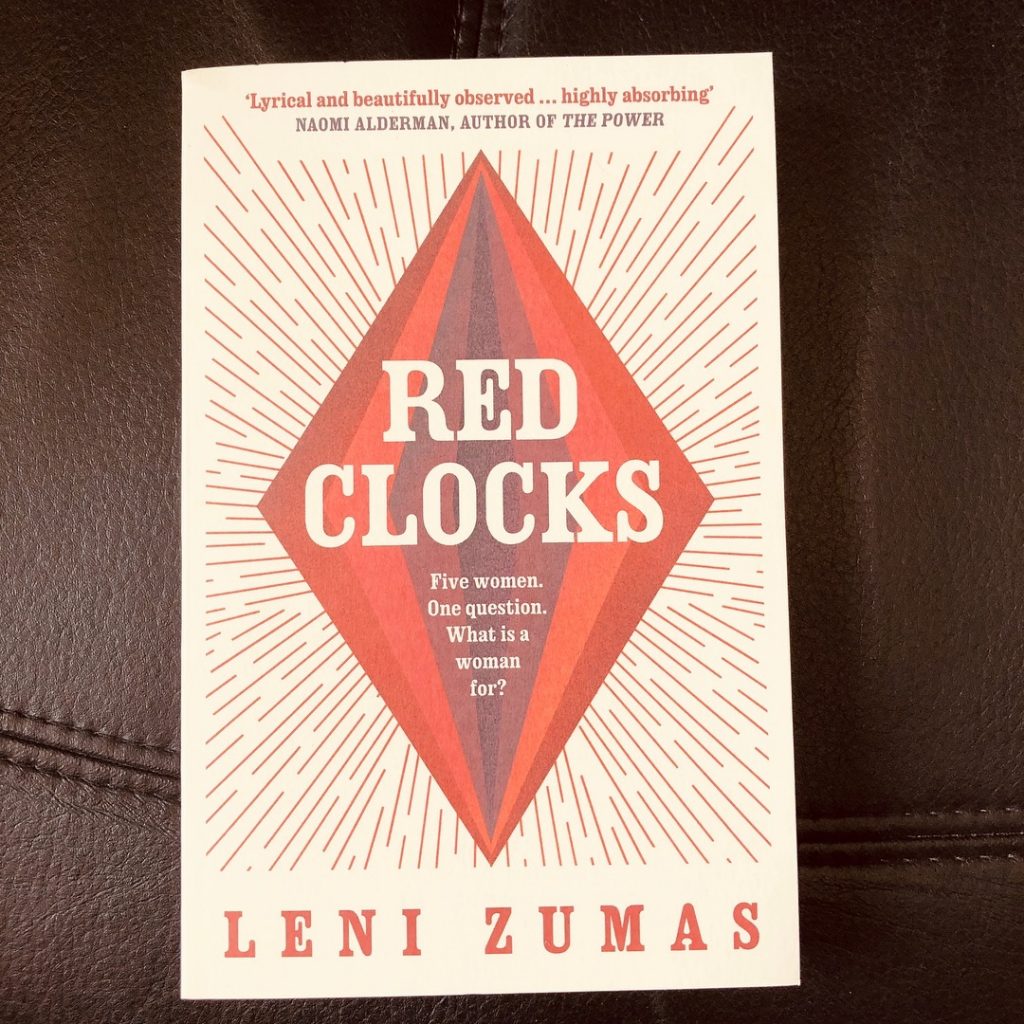 The cover of the novel "Red Clocks"