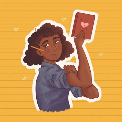in article about romance novels, a woman holding up a romance novels