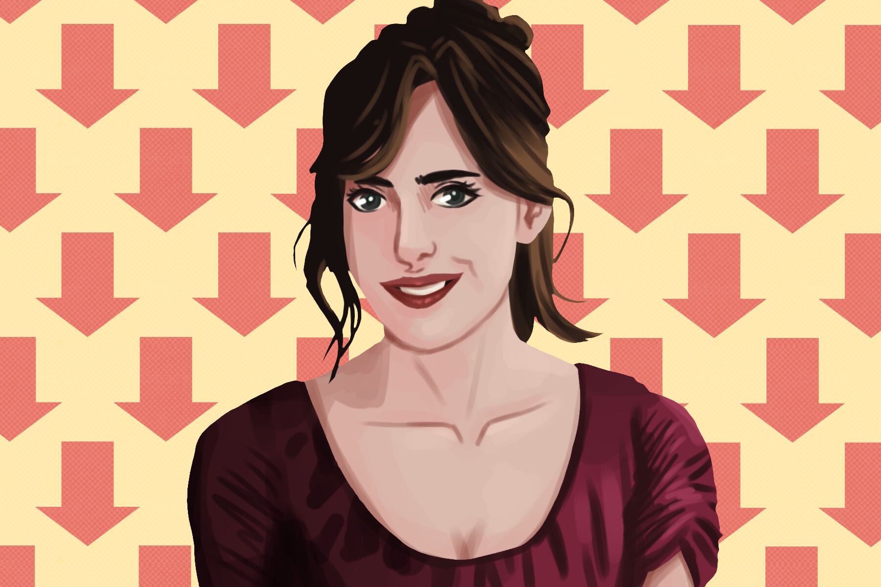 In an article about Netflix's persuasion, Dakota Johnson in front of down arrows