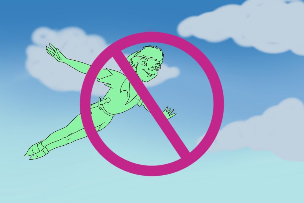 Illustration of Peter Pan crossed out of picture
