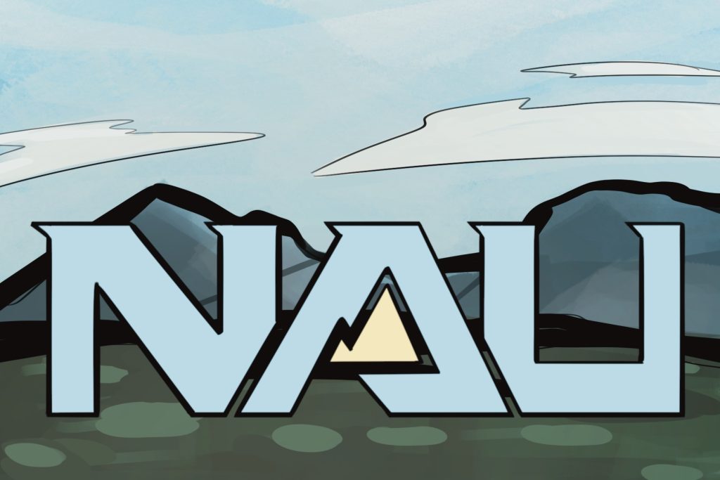 Northern Arizona University acronym set against mountain range