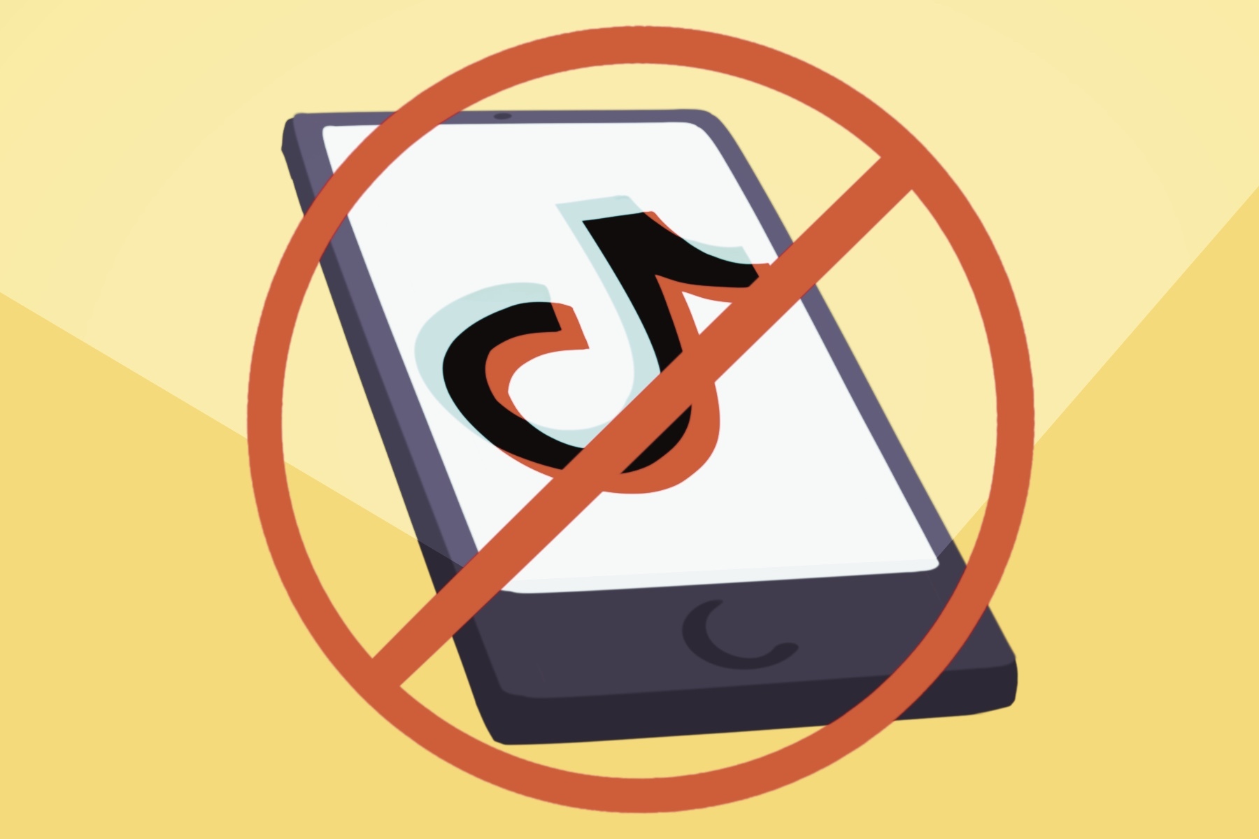 A phone with the TikTok app symbol on it, overlaid with a "no" sign