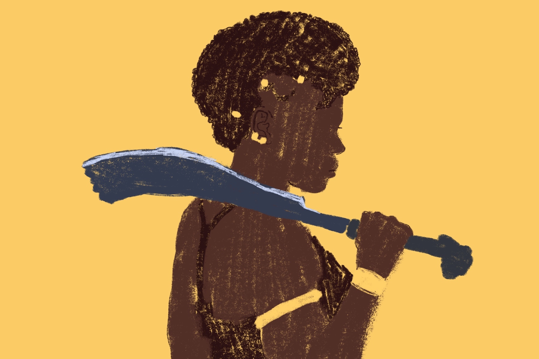 In an article about The Woman King, illustration of Viola Davis' character
