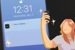 in article about the BeReal app, a closeup of a phone with a BeReal app notification on it with a person taking a selfie in the foreground