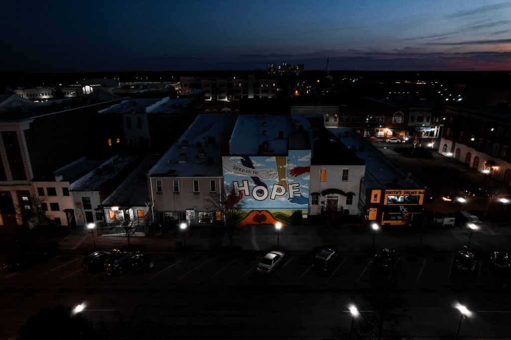 In article about Spartanburg Methodist College, a nighttime photo of Spartanburg