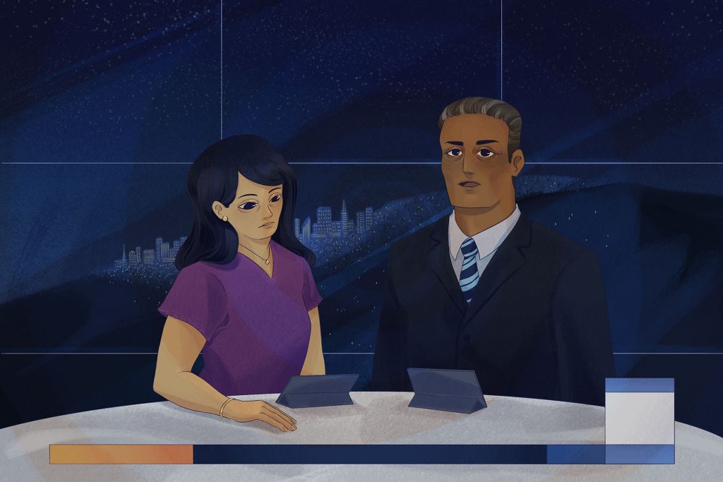 in article about late-night talk shows, two news host reporting