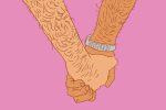 A drawing of 'bros' shows two men holding hands