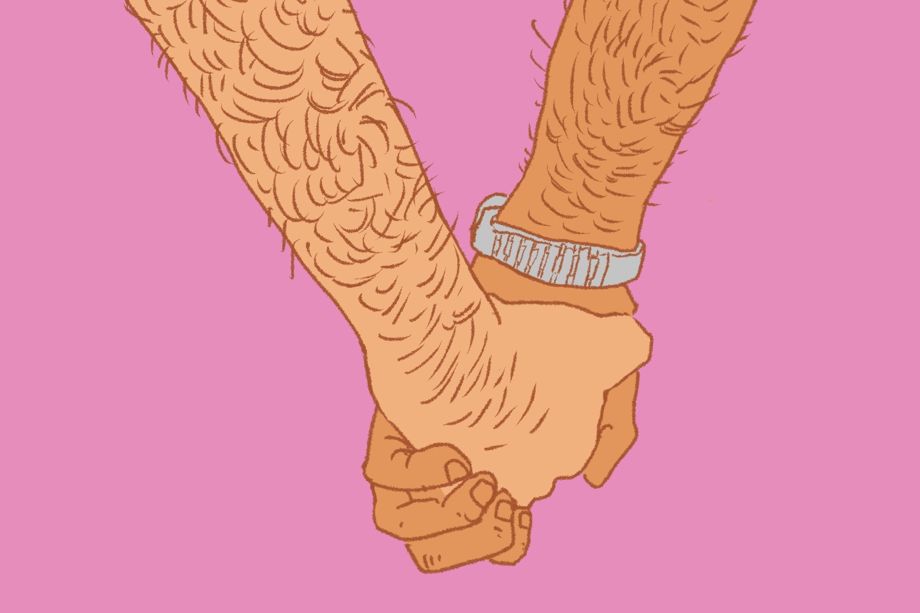 A drawing of 'bros' shows two men holding hands