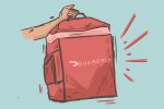 Illustration of a red Doordash bag