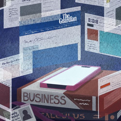 Floating newspaper logos